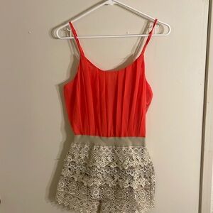Xtaren small coral and cream bottom jumpsuit short lace
